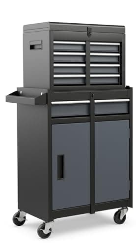 Heavy Duty ERGOMASTER Utility Cart with 4 Tiers & Drawers for Warehouse, Garage, Workshop — Gray