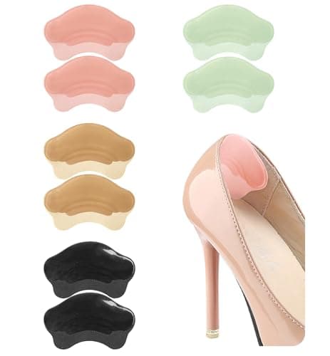 HiRui Gel Heel Cushions - Prevent Pain, Blisters & Rubbing (4 Pairs: Black) — 4pairs:black,beige,pink,green