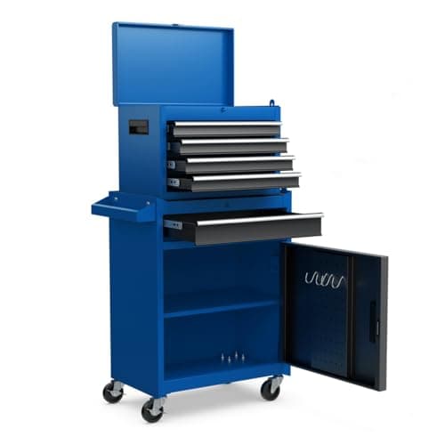 Heavy Duty ERGOMASTER Utility Cart with 4 Tiers & Drawers for Warehouse, Garage, Workshop — Blue