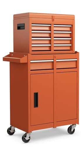 Heavy Duty ERGOMASTER Utility Cart with 4 Tiers & Drawers for Warehouse, Garage, Workshop — Orange