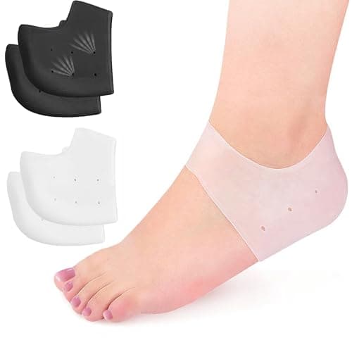 Gel Heel Cups for Men & Women, Breathable Heel Protectors for Foot Conditions — 2pairs-black&white