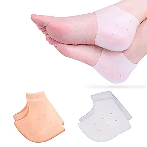 Silicone Gel Heel Protectors, 4 Pairs for Blister Prevention & Pain Relief — 1pair White & 1pair Natural