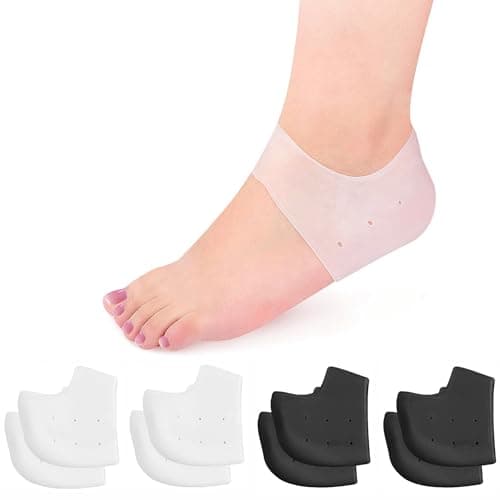 Gel Heel Cups for Men & Women, Breathable Heel Protectors for Foot Conditions — 4pairs-black&white