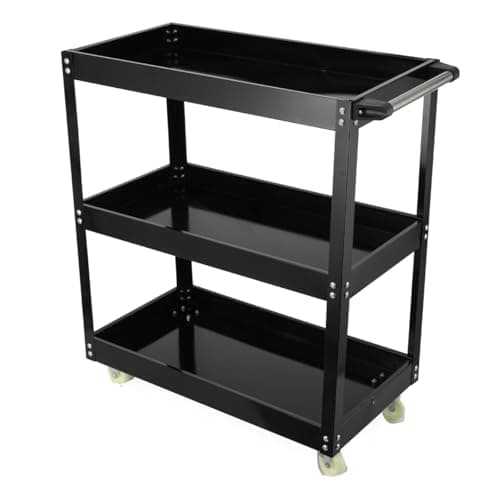 Heavy Duty Red Steel Tool Cart with 3 Tires, 330 lbs Capacity, Office & Warehouse