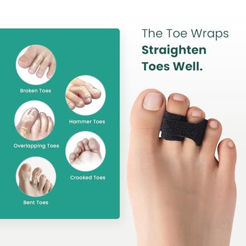 Hammer Toe Straightener - 8 Pack of Splints for Overlapping, Crooked, Curled, and Bent Toes (Black, Large)