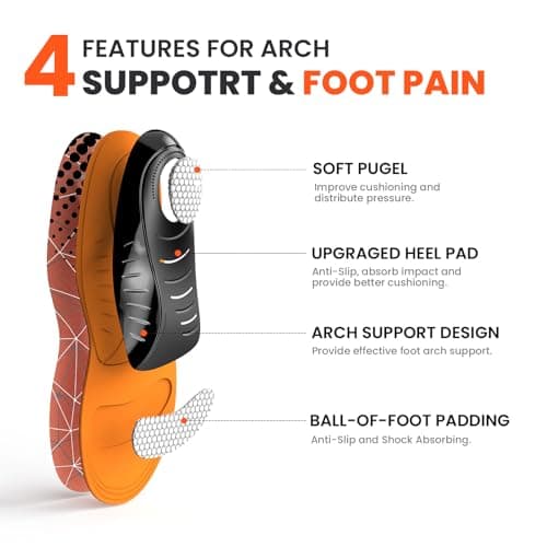 Welnove Heavy Duty Arch Support Insoles for Foot Pain, Flat Feet, Heel Spurs - Standing All Day Fatigue Relief (S)
