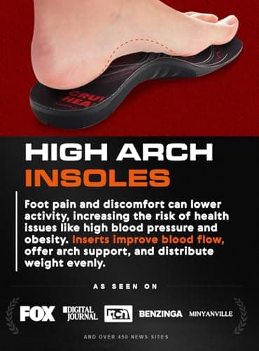 High Arch Support Insoles for Men & Women - Plantar Fasciitis Relief - Boot Work Shoes (S, Black)