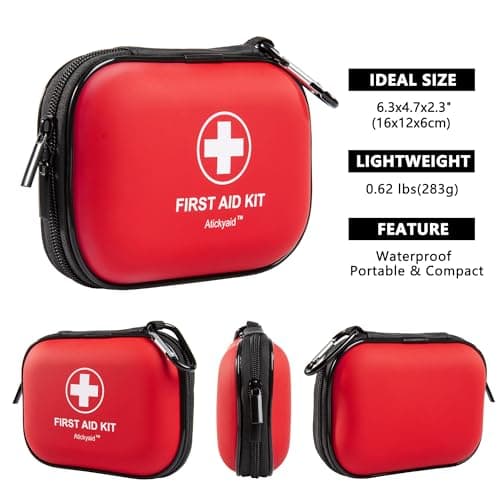 Compact First Aid Kit - 120 Piece Waterproof Medical Kit for Car, Home, Office, Travel, Camping, Sports, Outdoor, School - Emergency Supplies (Red)