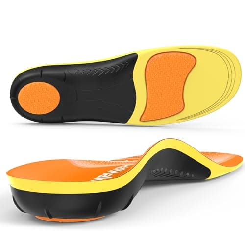 High Arch Plantar Fasciitis Insoles, Gel Cushion, 220+ lbs, Men 7-8.5/Women 8-9.5 Workspace Boots (Blue) — Orange