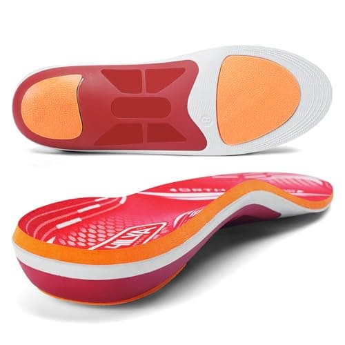 High-Arch Support Inserts for Plantar Fasciitis Relief & Metatarsal Pain, 260mm Size 7 — Red
