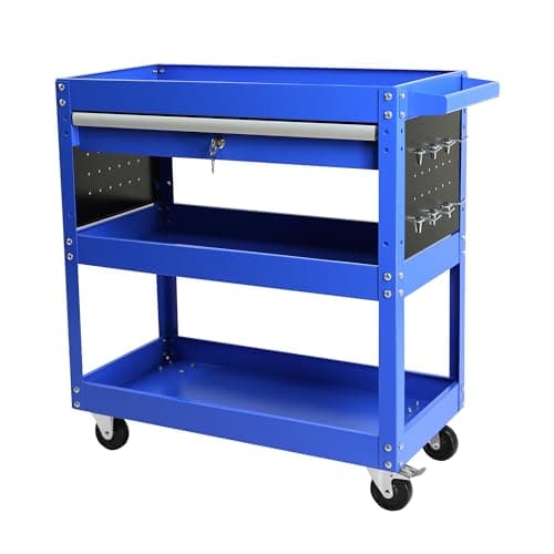Heavy Duty 3 Tier Tool Cart with Lock, Wheel & Drawer, Ideal for Mechanics & Workshops