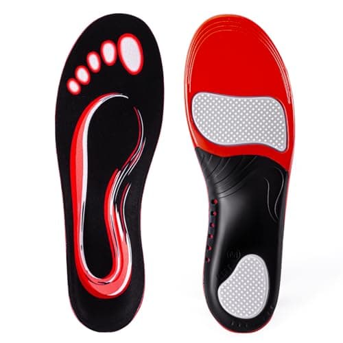 High Arch Support Insoles for Men and Women - Absorb Shock for Flat Feet (XL) 220+ lbs — Red