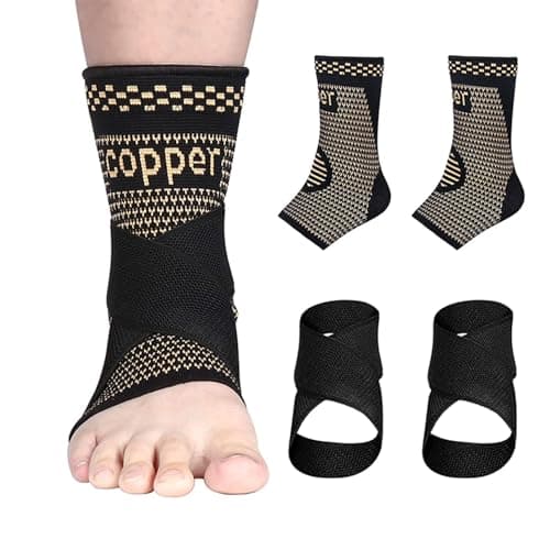 RooRuns Ankle Brace Compression Sleeve for Pain Relief, Foot Arch Support (2 Pack)