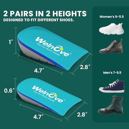 Welnove Gel Heel Cushions for Pain Relief - 0.6" to 1" Height Support for Women's 9-11.5 & Men's 7-9.5