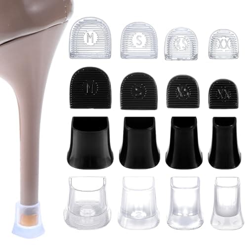Cobee Anti-Slip Heel Caps, Noise Reducing, Black & Transparent, 8 Pairs for Women's High Heels