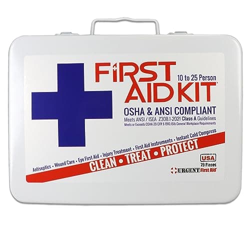 Urgent First Aid OSHA & ANSI 25-Person First Aid Kit, 79 Pieces, USA Assembled