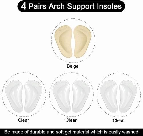FLORNO Arch Support Shoe Insoles for Flat Feet & Plantar Fasciitis - Unisex, 4 Pairs