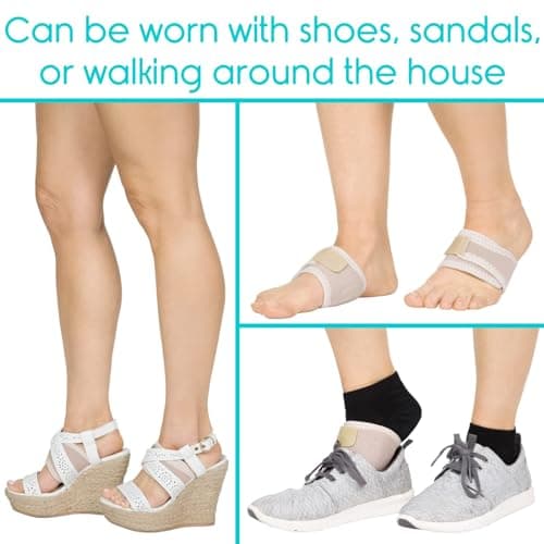 Vive Foot Arch Support Brace - Pain Relief for Flat Feet & Plantar Fasciitis - Compression Strap with Gel Bands (Beige)