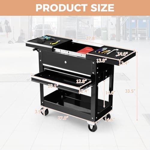Heavy Duty ERGOMASTER Utility Cart with 4 Tiers & Drawers for Warehouse, Garage, Workshop