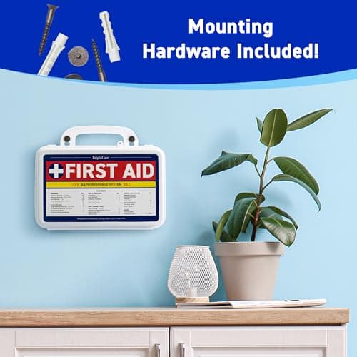 BrightCare Wall Mount First Aid Kit - 130 Pieces, Durable Hard Case
