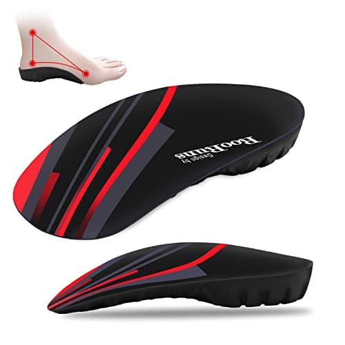 Orthotic Arch Support Insoles for Heel Pain Relief - 330+ lbs, Women & Men - Black Red