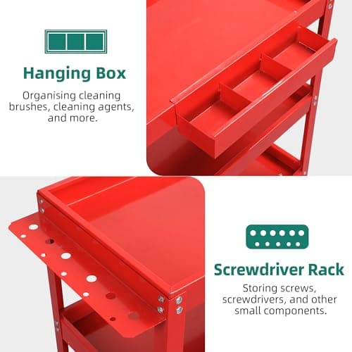 YITAHOME Heavy Duty 3-Tier Tool Cart, Rolling Metal Storage with Screwdriver Board 400lbs Red