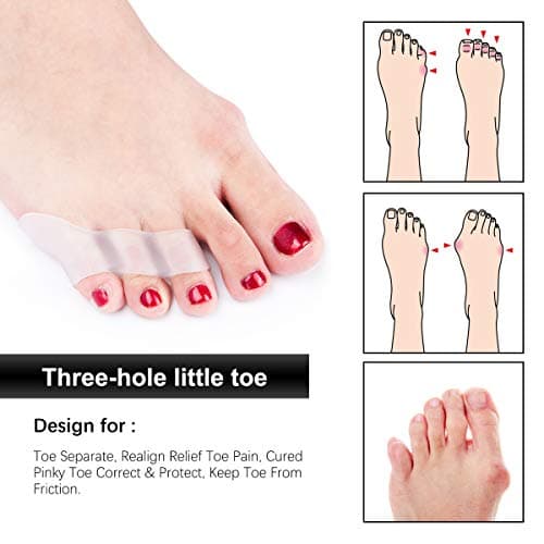 Pinkie Toe Separators for Foot Pain Relief - 3 Loop Design, 6 Pieces/3 Pairs