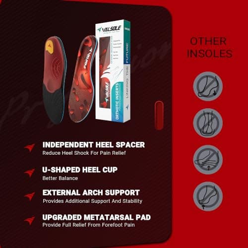 VALSOLE High Arch Support Insole, 220+ lbs, Plantar Fasciitis Pain Relief