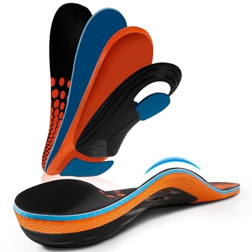 Adjustable Arch Support Insoles for Plantar Fasciitis, 4 Pairs Replacement Inserts, Left and Right Feet, All Day Orthoti — Orange（standard）