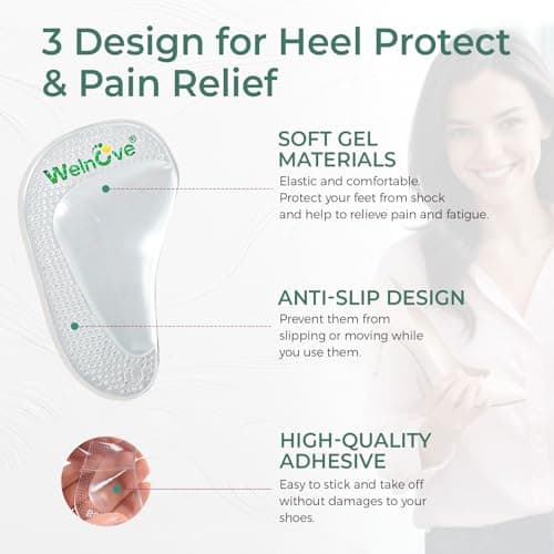 Welnove Gel Arch Support Insoles for Flat Feet - Plantar Fasciitis Pain Relief, Men & Women