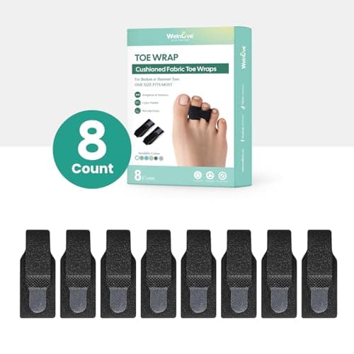 Hammer Toe Straightener - 8 Pack of Splints for Overlapping, Crooked, Curled, and Bent Toes (Black, Large)