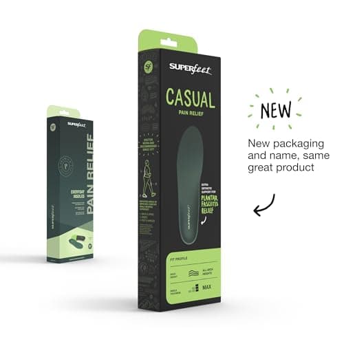 Superfeet Casual Pain Relief Insoles for Plantar Fasciitis - Trim-to-Fit Arch Support - 7.5-9 Men / 8.5-10 Women