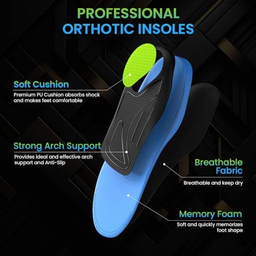 Welnove High Arch Support Orthotics Insoles - Plantar Fasciitis Pain Relief for Flat Feet, Heel Spurs & All-Day Standing
