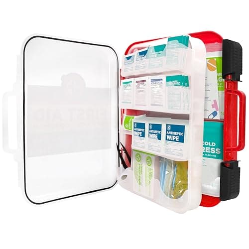 First Aid Kit for 100 People - Office, Home, Car, School, Emergency, Survival, Camping, Hunting, Sports - 326 Pieces - Hard Red Case - Exceeds OSHA and ANSI Guidelines