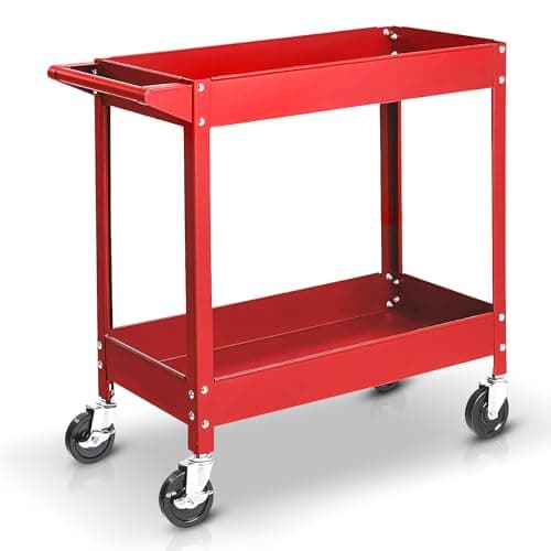 Torin APTC302B Red Steel Tool Cart with 3 Shelves, 200 lbs Capacity — Red