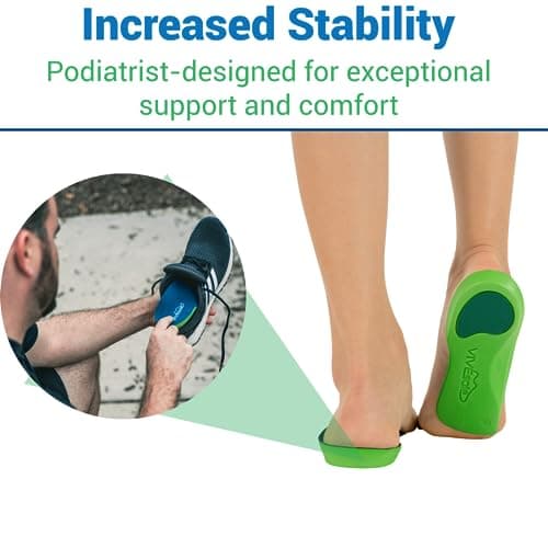 VIVEsole 3/4 Insoles for Flat Feet, Arch Support - Pain Relief for Plantar Fasciitis, Fatigue, and Back Pain