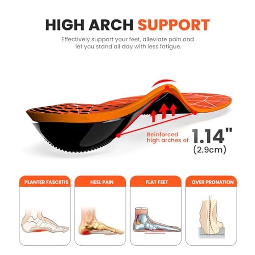 Welnove Heavy Duty Arch Support Insoles for Foot Pain, Flat Feet, Heel Spurs - Standing All Day Fatigue Relief (S)