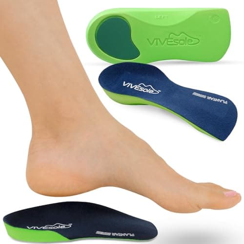 VIVEsole 3/4 Insoles for Flat Feet, Arch Support - Pain Relief for Plantar Fasciitis, Fatigue, and Back Pain