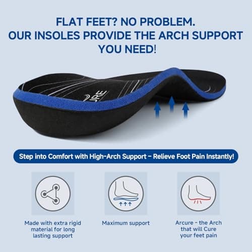 Arcure Heavy Duty Orthotic Insoles for Plantar Fasciitis and Flat Feet | 3.5cm Arch Support | Foot Pain Relief | Men's U