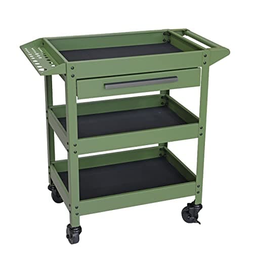 Torin APTC302B Red Steel Tool Cart with 3 Shelves, 200 lbs Capacity — Green