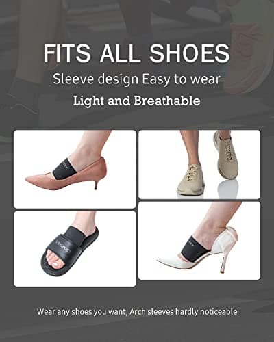 Copper Arch Support Bands/Sleeves Gel Pads Flat Feet Pain Relief Men Women (1 Pair Black)