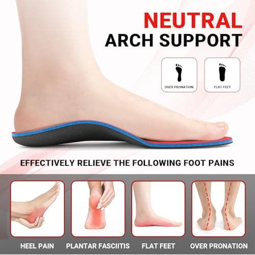 PCSsole Arch Support Insoles for Flat Feet, Feet Pain, Plantar Fasciitis Red