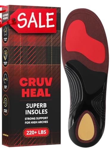 High Arch Support Insoles for Men & Women - Plantar Fasciitis Relief - Boot Work Shoes (S, Black) — Ruby
