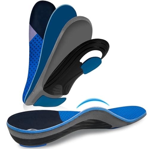 Adjustable Arch Support Insoles for Plantar Fasciitis, 4 Pairs Replacement Inserts, Left and Right Feet, All Day Orthoti — Blue（thicker）