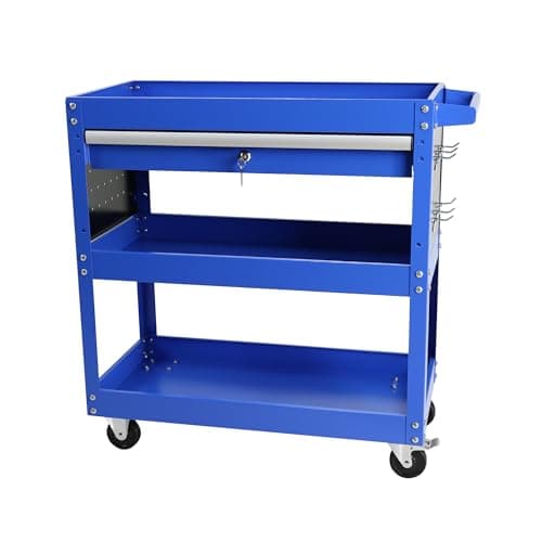 Heavy Duty 3 Tier Tool Cart with Lock, Wheel & Drawer, Ideal for Mechanics & Workshops