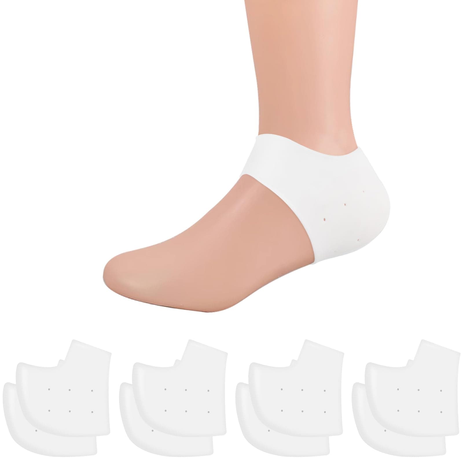 Hicdaw Reusable Silicone Heel Protectors, Pain Relief & Blister Protection, Ventilation Holes, Men & Women (4 Pairs Whit