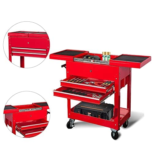 Steel Tool Cart with Lockable Drawers, 27.8" L x 32.7" H, 212 lbs Capacity