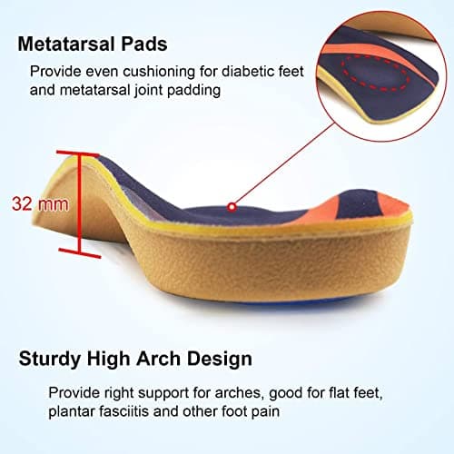RooRuns High Arch Support Insoles, Plantar Fasciitis Relief, Metatarsal Pads, Flat Feet Relief, Heel Pain S