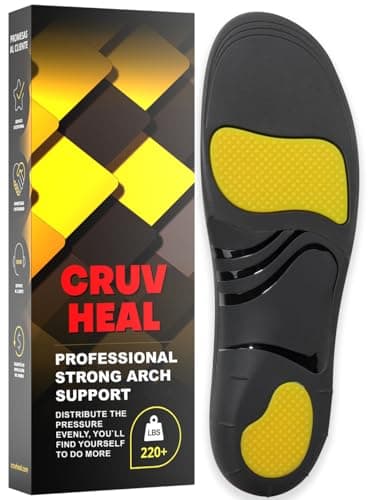 High Arch Support Insoles for Men & Women - Plantar Fasciitis Relief - Boot Work Shoes (S, Black) — Rombos