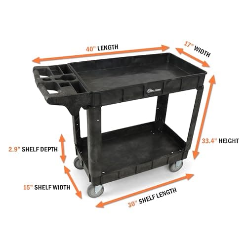 Heavy Duty SIMPLI-MAGIC Rolling Cart with Deep Shelves and Ergonomic Handle